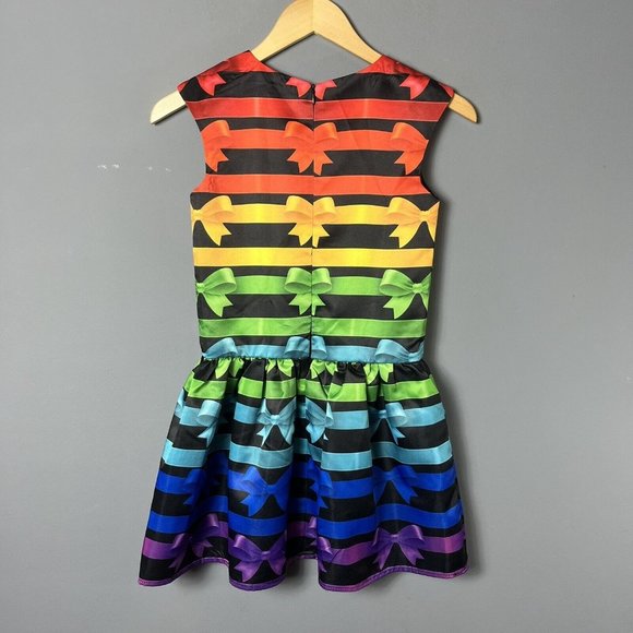 HALABALOO Girls Size 10 Rainbow Bow Striped Dress Sleeveless Colorful Party - Picture 4 of 6